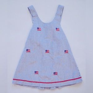 EUC K&L Blue Oxford Stripe Dress X Back w/ Embroidered Flags 12 M